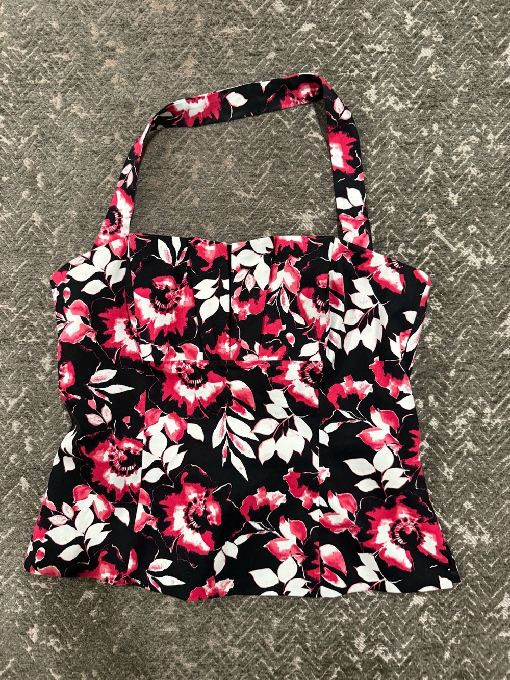 White House Black Market Size 10 Floral Halter Corset Bustier Top Pink Black